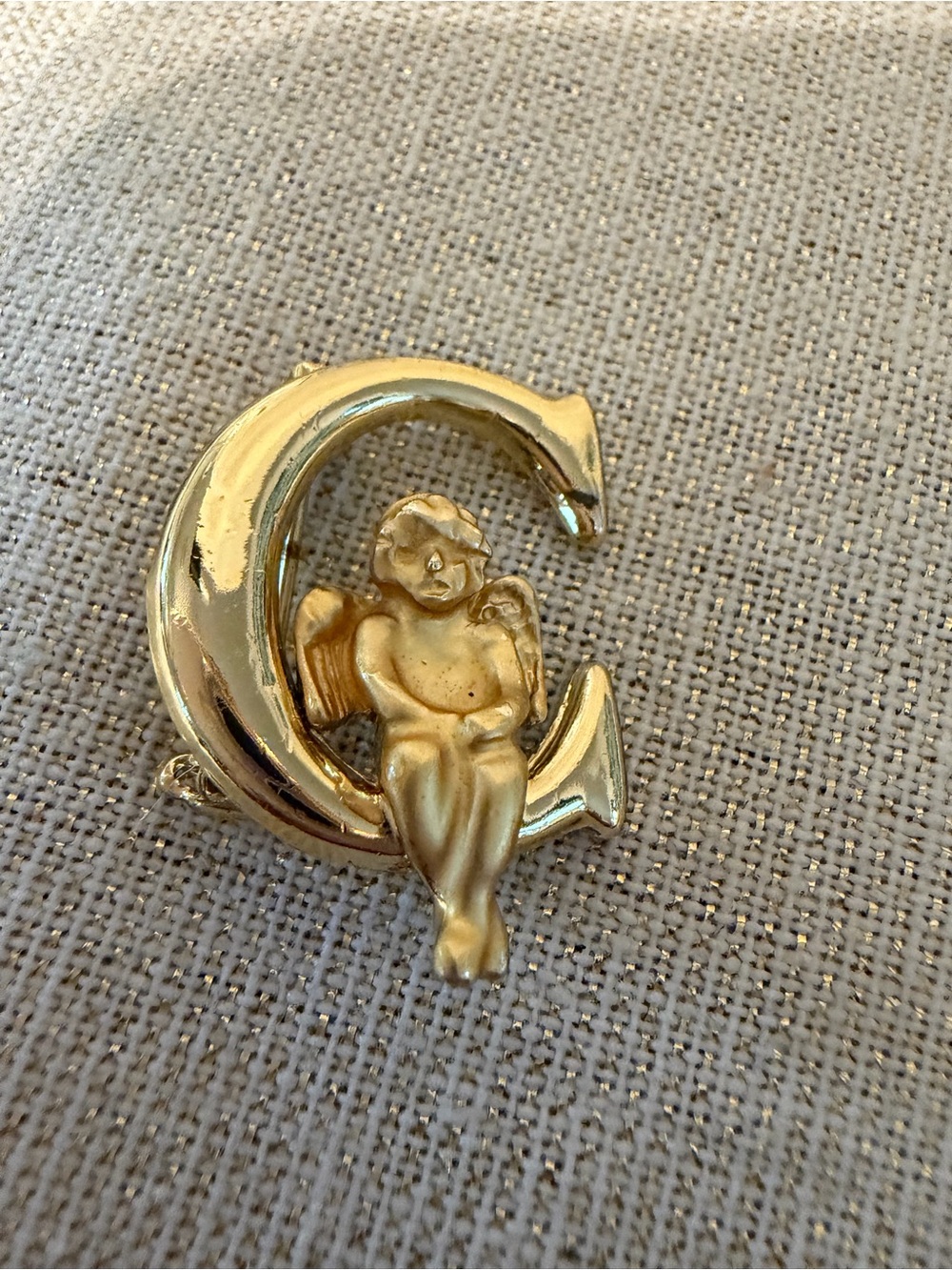 Vintage Gold Angel on Crescent Moon Brooch - Designer Luca Razza